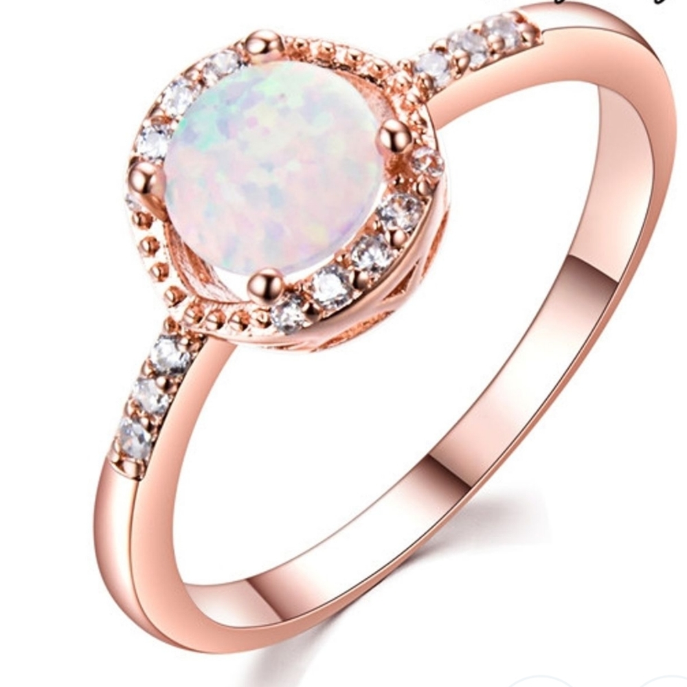 Rose Gold Filled White Fire Opal Ring